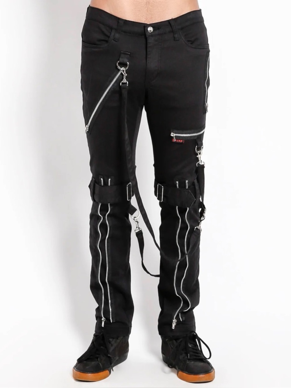 Tripp NYC Black Bondage Pants Zippers Straps Silver Hardware